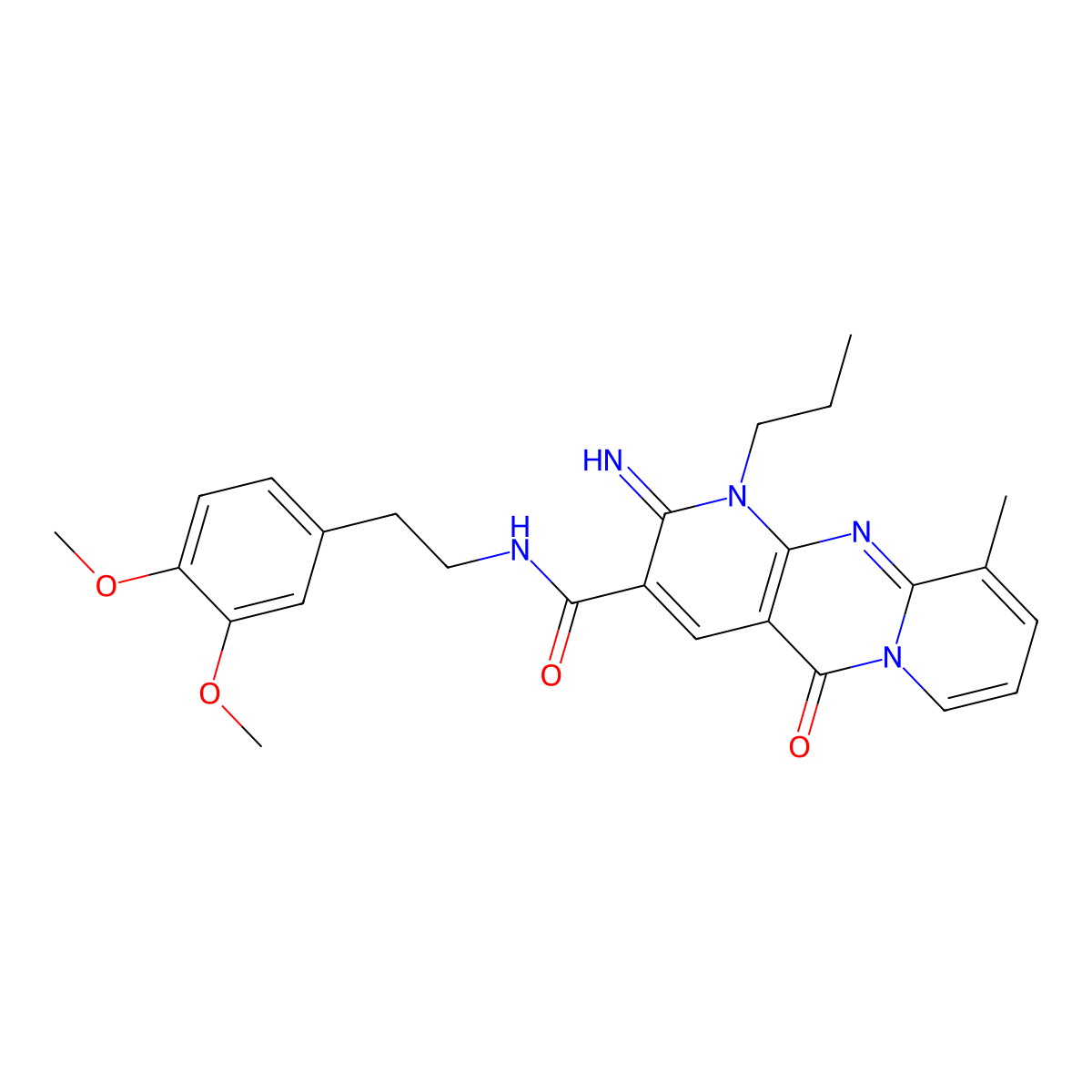 N-[2-(3,4-Dimethoxyphenyl)ethyl]-6-imino-11-methyl-2-oxo-7-propyl-1,7,9-triazatricyclo[8.4.0.03,8]tetradeca-3(8),4,9,11,13-pentaene-5-carboxamide molecular structure, CAS 847270-33-1
