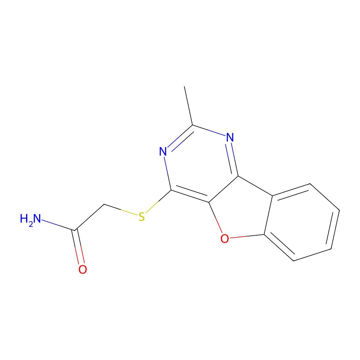 2-((2-Methylbenzofuro[3,2-d]pyrimidin-4-yl)thio)acetamide molecular structure, CAS 847270-48-8