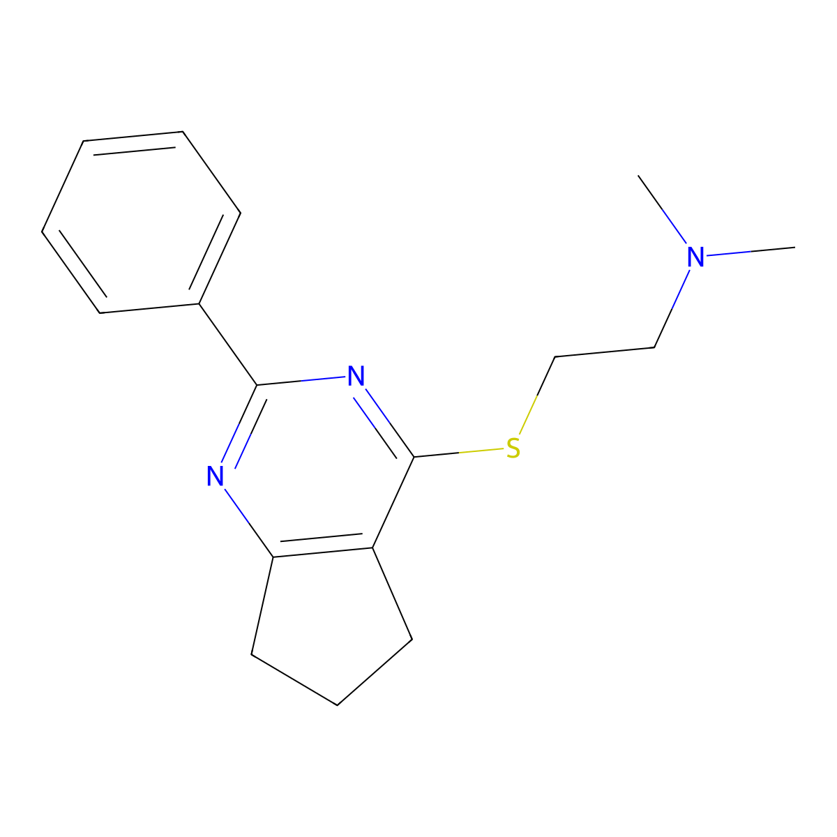 N,N-dimethyl-2-[(2-phenyl-6,7-dihydro-5H-cyclopenta[d]pyrimidin-4-yl)thio]ethanamine molecular structure, CAS 847270-62-6
