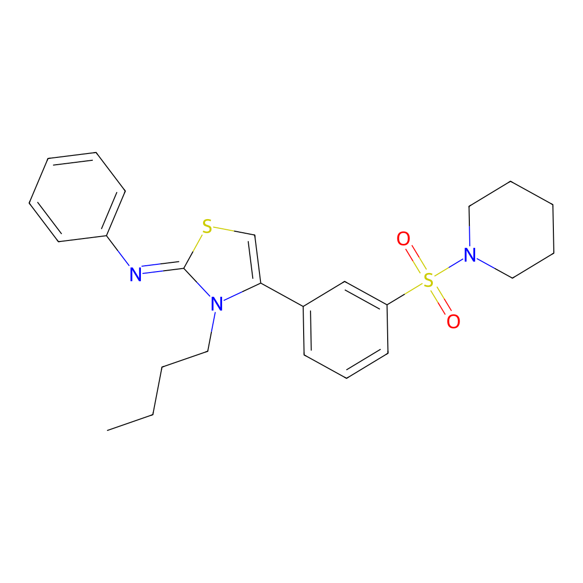 N-[(2Z)-3-butyl-4-[3-(piperidin-1-ylsulfonyl)phenyl]-1,3-thiazol-2(3H)-ylidene]aniline molecular structure, CAS 847270-80-8