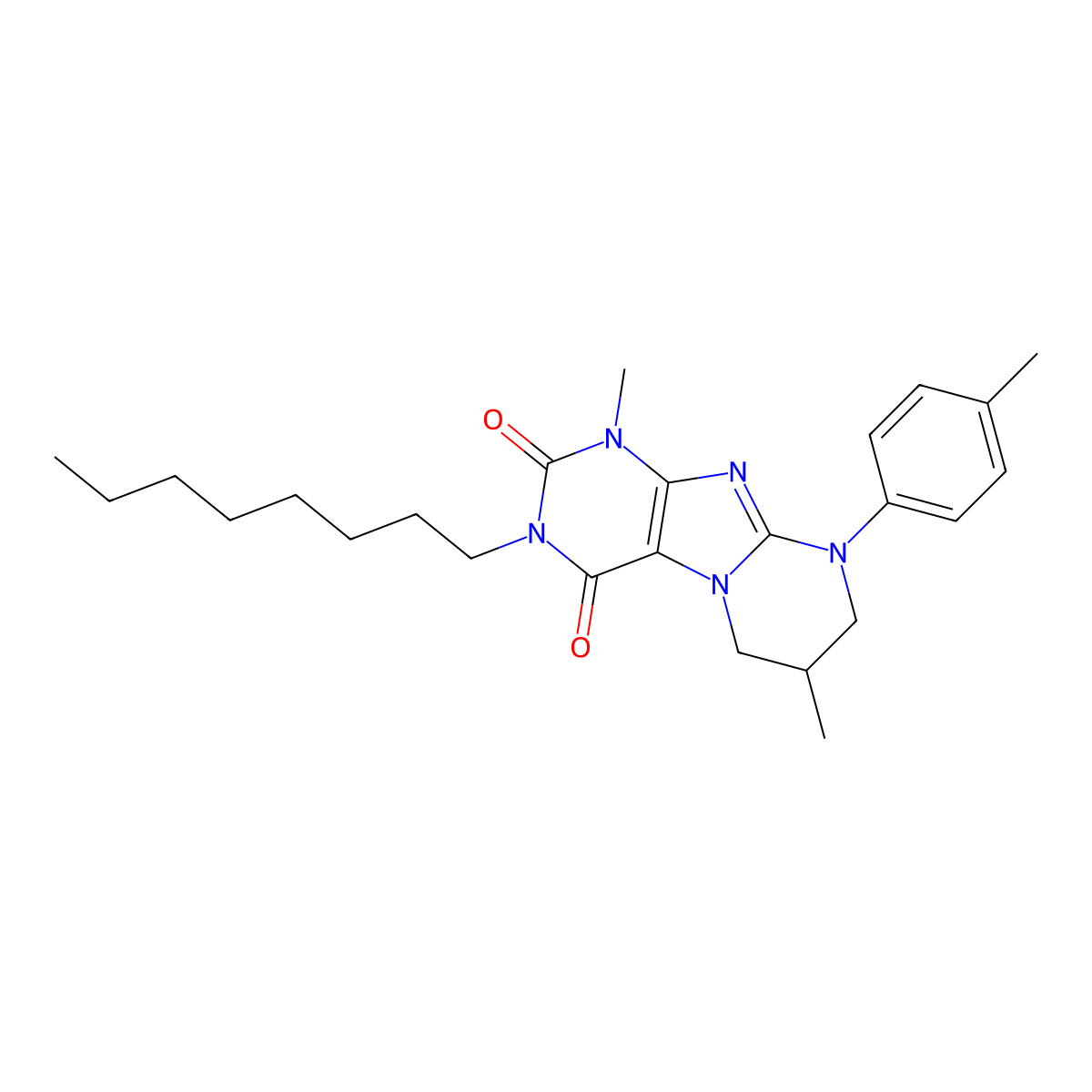 1,7-dimethyl-9-(4-methylphenyl)-3-octyl-7,8-dihydro-6H-purino[7,8-a]pyrimidine-2,4-dione molecular structure, CAS 847270-91-1