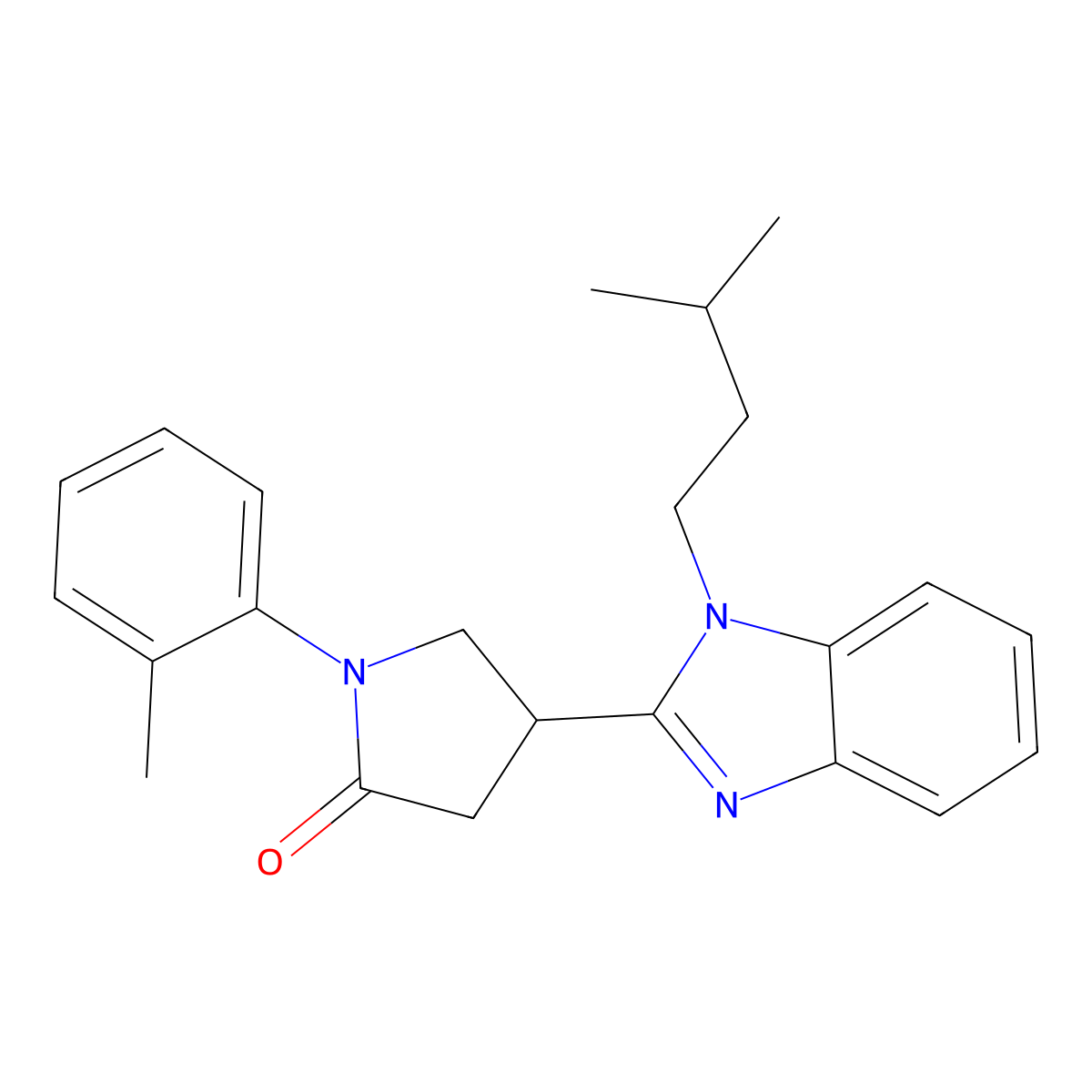 4-(1-isopentyl-1H-benzo[d]imidazol-2-yl)-1-(o-tolyl)pyrrolidin-2-one molecular structure, CAS 847271-14-1
