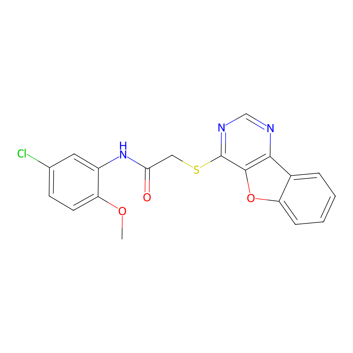 2-(benzofuro[3,2-d]pyrimidin-4-ylthio)-N-(5-chloro-2-methoxyphenyl)acetamide molecular structure, CAS 847272-00-8