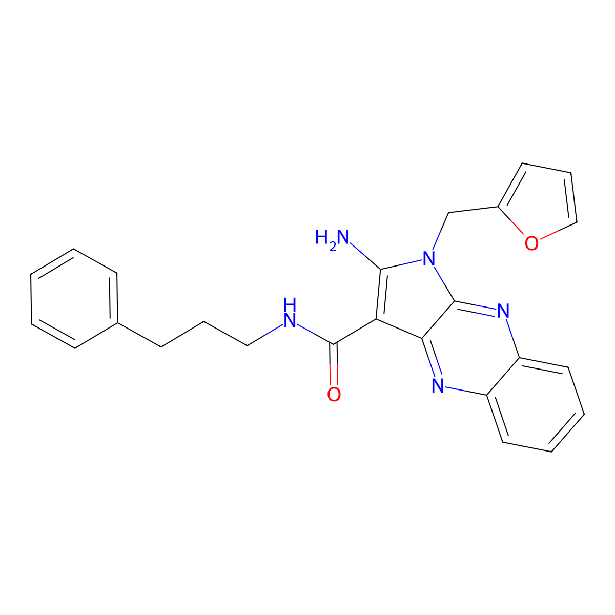 2-amino-1-(furan-2-ylmethyl)-N-(3-phenylpropyl)-1H-pyrrolo[2,3-b]quinoxaline-3-carboxamide molecular structure, CAS 847272-21-3