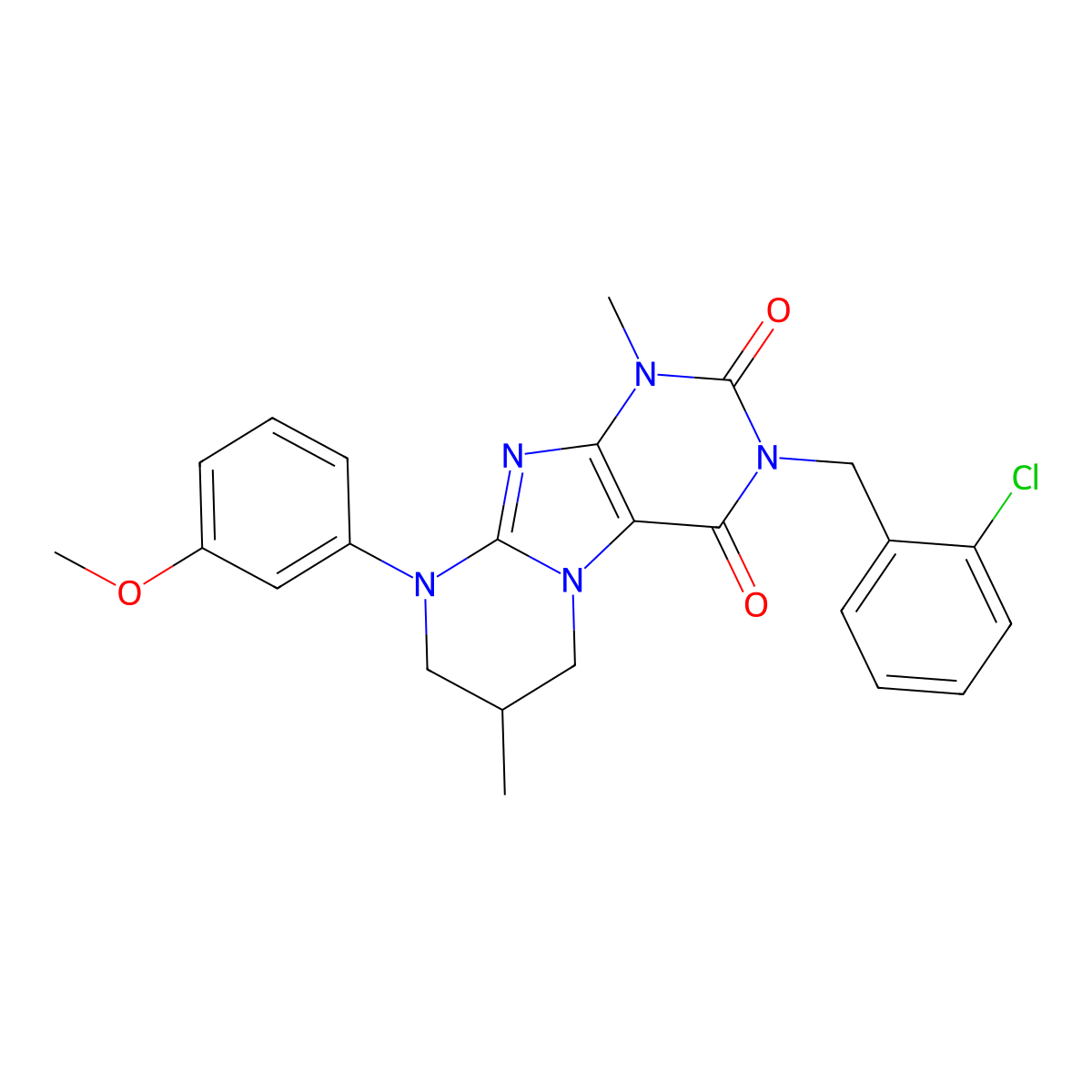 3-[(2-chlorophenyl)methyl]-9-(3-methoxyphenyl)-1,7-dimethyl-7,8-dihydro-6H-purino[7,8-a]pyrimidine-2,4-dione molecular structure, CAS 847273-21-6