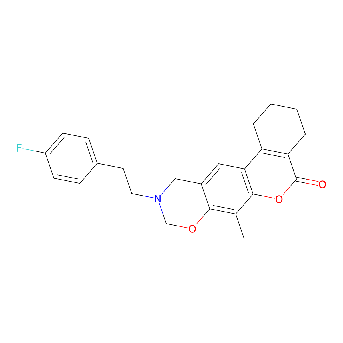 10-[2-(4-fluorophenyl)ethyl]-7-methyl-1,2,3,4,10,11-hexahydro-5H,9H-benzo[3,4]chromeno[6,7-e][1,3]oxazin-5-one molecular structure, CAS 847273-25-0