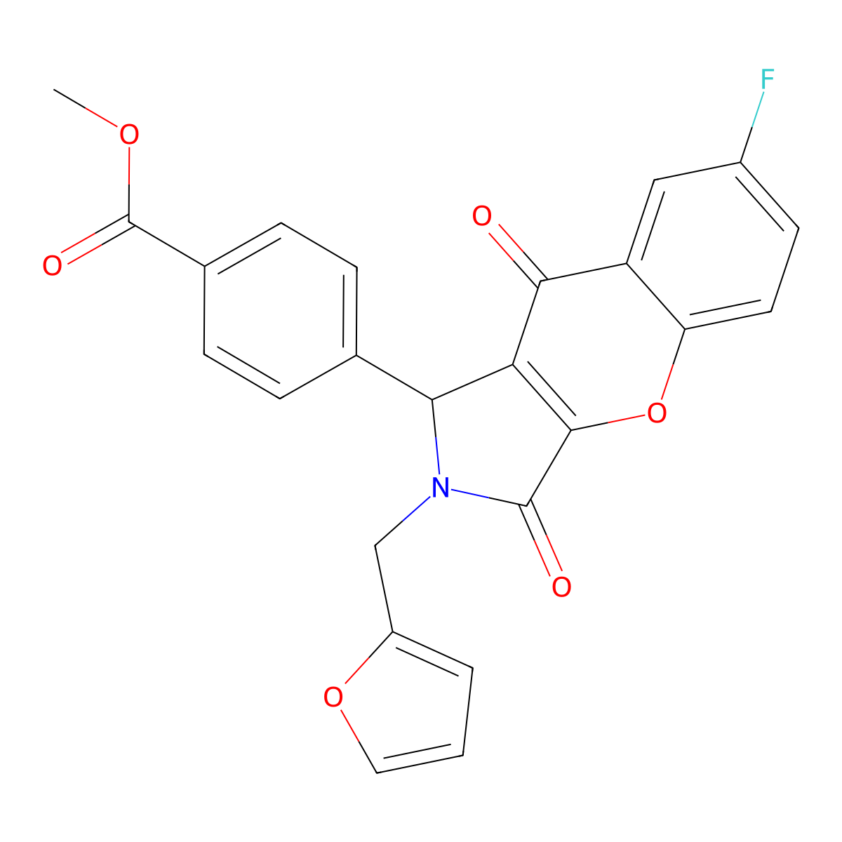 Methyl 4-[7-fluoro-2-(2-furylmethyl)-3,9-dioxo-1,2,3,9-tetrahydrochromeno[2,3-c]pyrrol-1-yl]benzoate molecular structure, CAS 847273-35-2