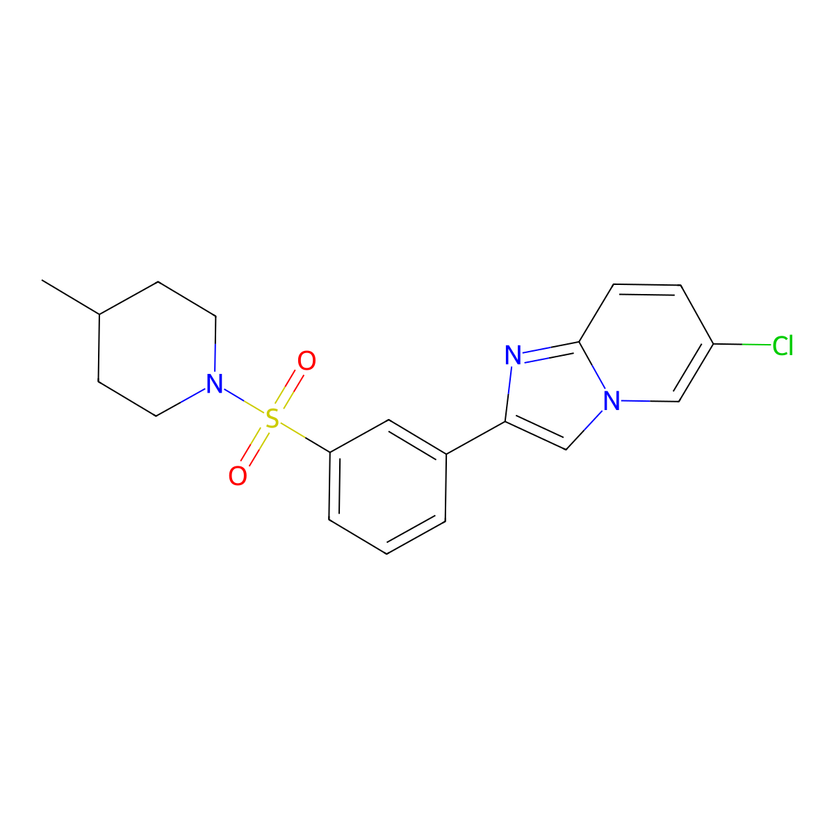 6-Chloro-2-{3-[(4-methylpiperidin-1-yl)sulfonyl]phenyl}imidazo[1,2-a]pyridine molecular structure, CAS 847336-09-8