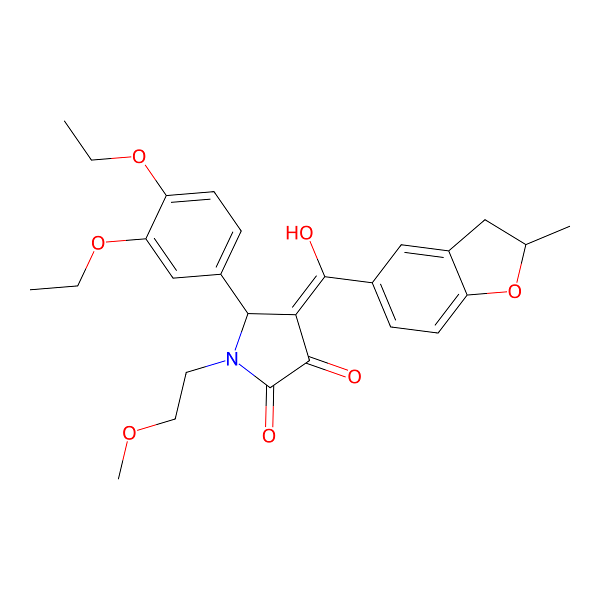 5-(3,4-diethoxyphenyl)-3-hydroxy-1-(2-methoxyethyl)-4-(2-methyl-2,3-dihydro-1-benzofuran-5-carbonyl)-2,5-dihydro-1H-pyrrol-2-one molecular structure, CAS 847336-17-8