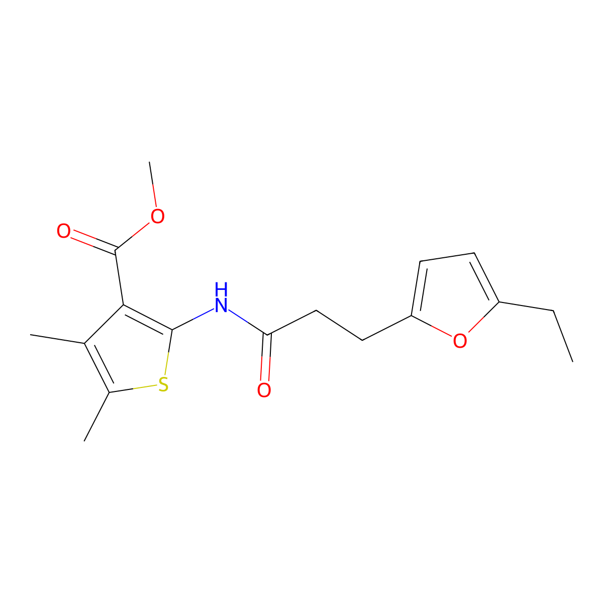 Methyl 2-{[3-(5-ethylfuran-2-yl)propanoyl]amino}-4,5-dimethylthiophene-3-carboxylate molecular structure, CAS 847336-40-7