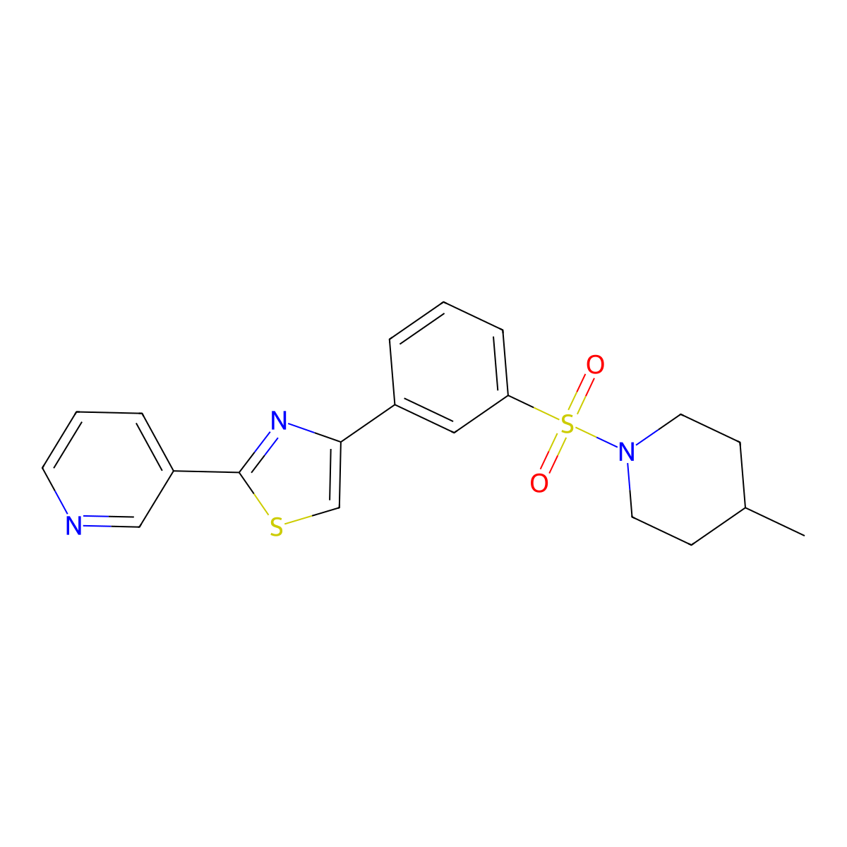 3-(4-{3-[(4-Methylpiperidin-1-yl)sulfonyl]phenyl}-1,3-thiazol-2-yl)pyridine molecular structure, CAS 847336-51-0