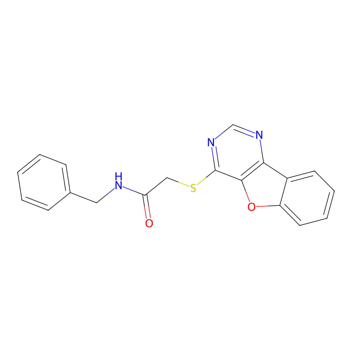 2-(benzofuro[3,2-d]pyrimidin-4-ylthio)-N-benzylacetamide molecular structure, CAS 847336-74-7