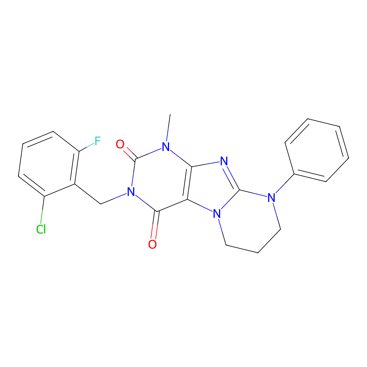 3-[(2-chloro-6-fluorophenyl)methyl]-1-methyl-9-phenyl-7,8-dihydro-6H-purino[7,8-a]pyrimidine-2,4-dione molecular structure, CAS 847336-76-9