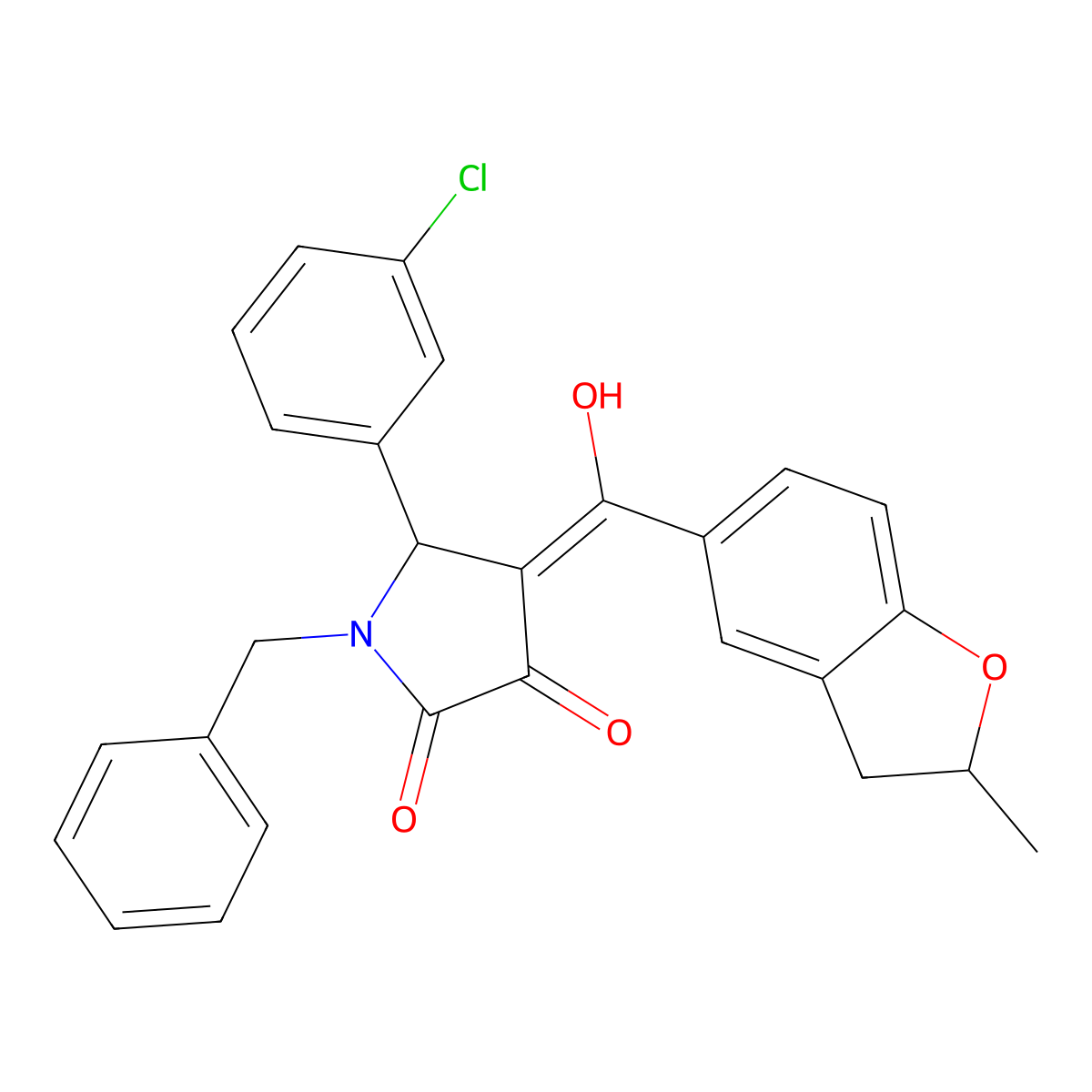 1-benzyl-5-(3-chlorophenyl)-3-hydroxy-4-(2-methyl-2,3-dihydro-1-benzofuran-5-carbonyl)-2,5-dihydro-1H-pyrrol-2-one molecular structure, CAS 847337-31-9