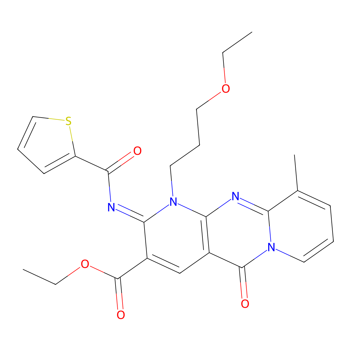 ethyl 1-(3-ethoxypropyl)-10-methyl-5-oxo-2-[(2-thienylcarbonyl)imino]-1,5-dihydro-2H-dipyrido[1,2-a:2,3-d]pyrimidine-3-carboxylate molecular structure, CAS 847337-42-2