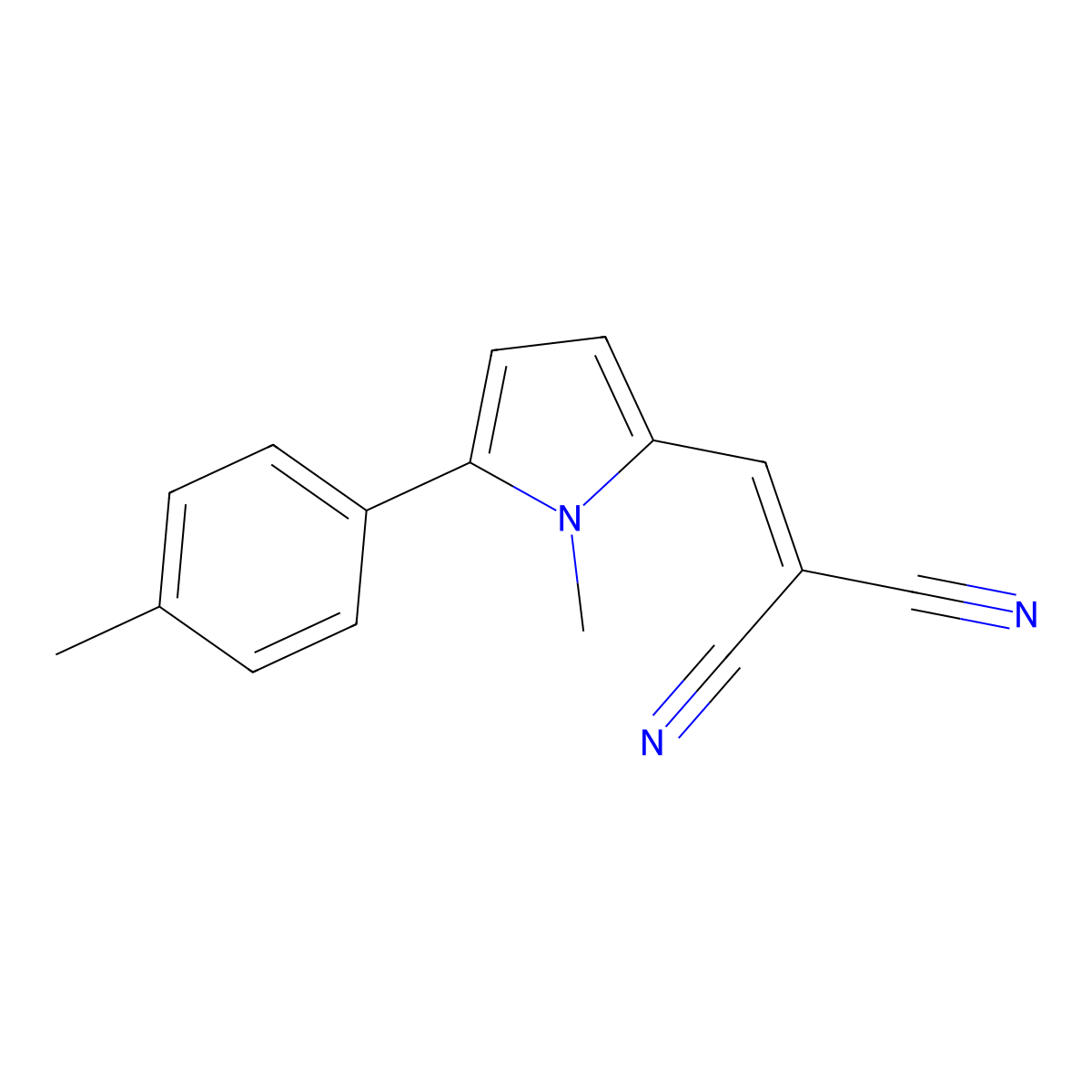 2-((1-methyl-5-(p-tolyl)-1H-pyrrol-2-yl)methylene)malononitrile molecular structure, CAS 847337-59-1
