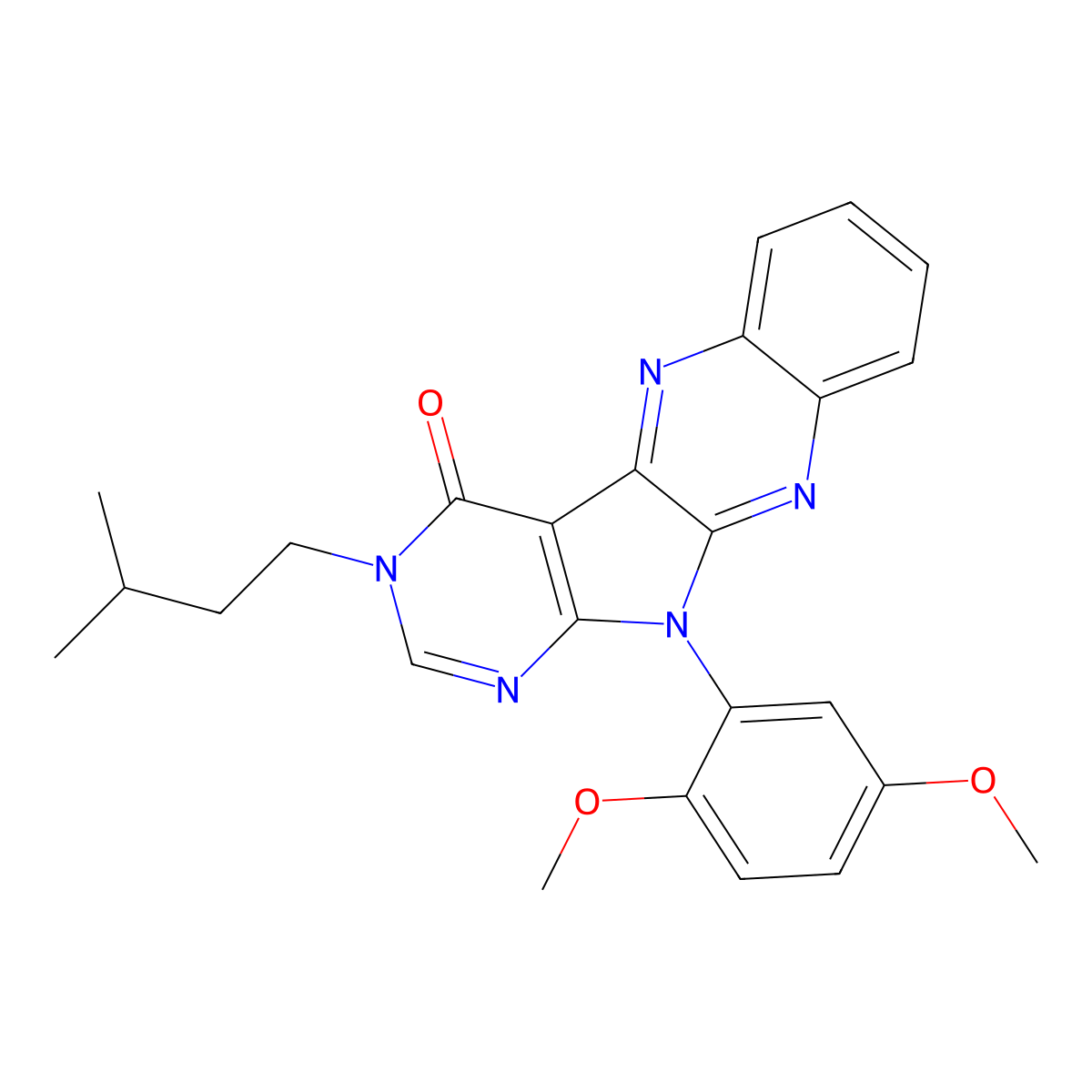 11-(2,5-dimethoxyphenyl)-3-isopentyl-3,11-dihydro-4H-pyrimido[5',4':4,5]pyrrolo[2,3-b]quinoxalin-4-one molecular structure, CAS 847337-62-6