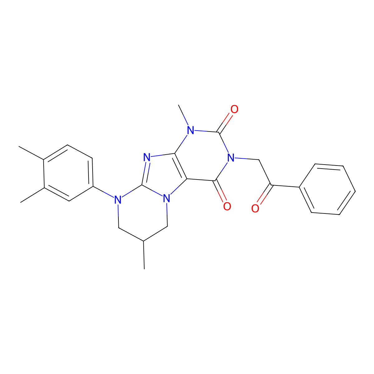 9-(3,4-dimethylphenyl)-1,7-dimethyl-3-(2-oxo-2-phenylethyl)-1H,2H,3H,4H,6H,7H,8H,9H-pyrimido[1,2-g]purine-2,4-dione molecular structure, CAS 847338-04-9