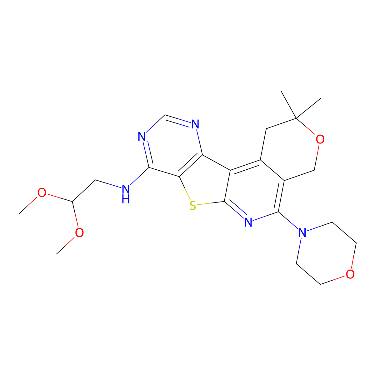 N-(2,2-dimethoxyethyl)-2,2-dimethyl-5-morpholino-2,4-dihydro-1H-pyrano[4'',3'':4',5']pyrido[3',2':4,5]thieno[3,2-d]pyrimidin-8-amine molecular structure, CAS 847338-10-7