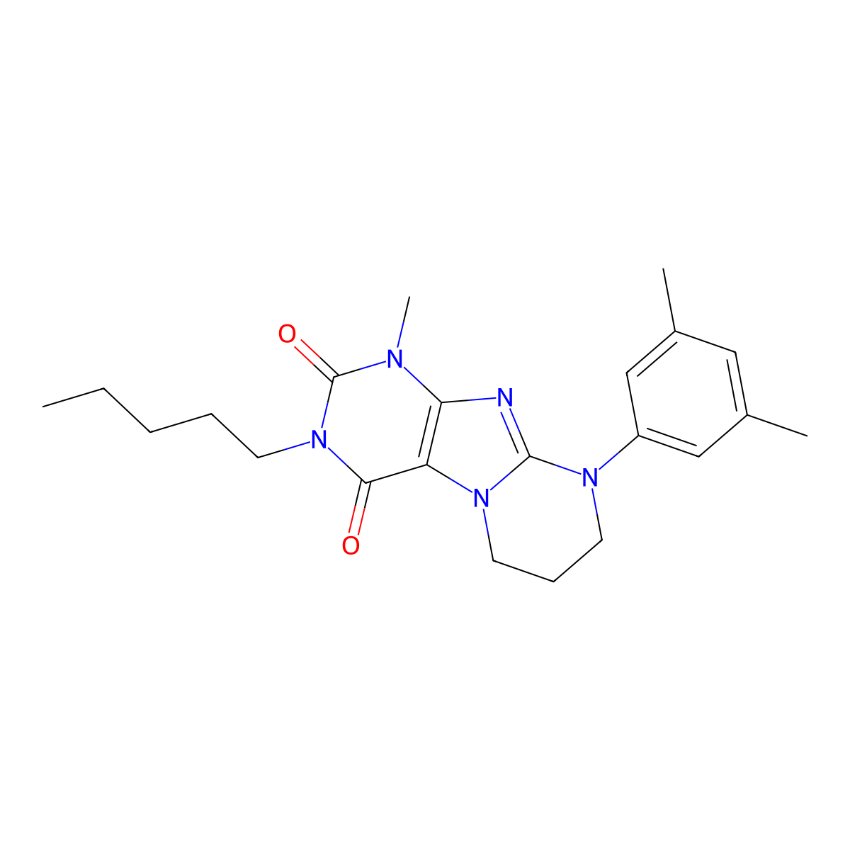 9-(3,5-dimethylphenyl)-1-methyl-3-pentyl-7,8-dihydro-6H-purino[7,8-a]pyrimidine-2,4-dione molecular structure, CAS 847338-29-8