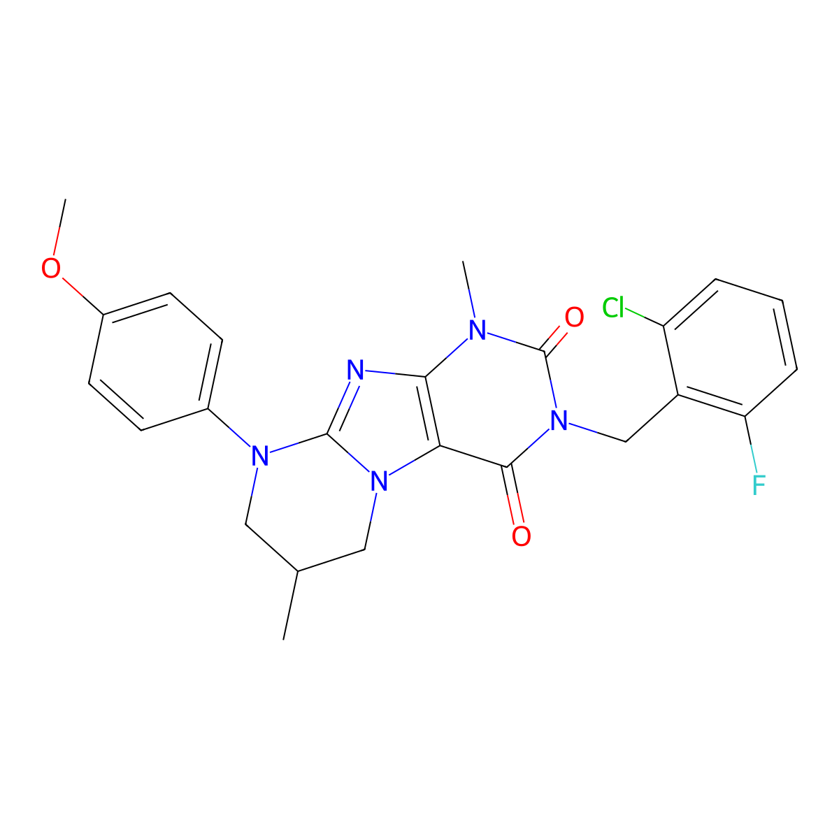 3-[(2-chloro-6-fluorophenyl)methyl]-9-(4-methoxyphenyl)-1,7-dimethyl-7,8-dihydro-6H-purino[7,8-a]pyrimidine-2,4-dione molecular structure, CAS 847338-54-9