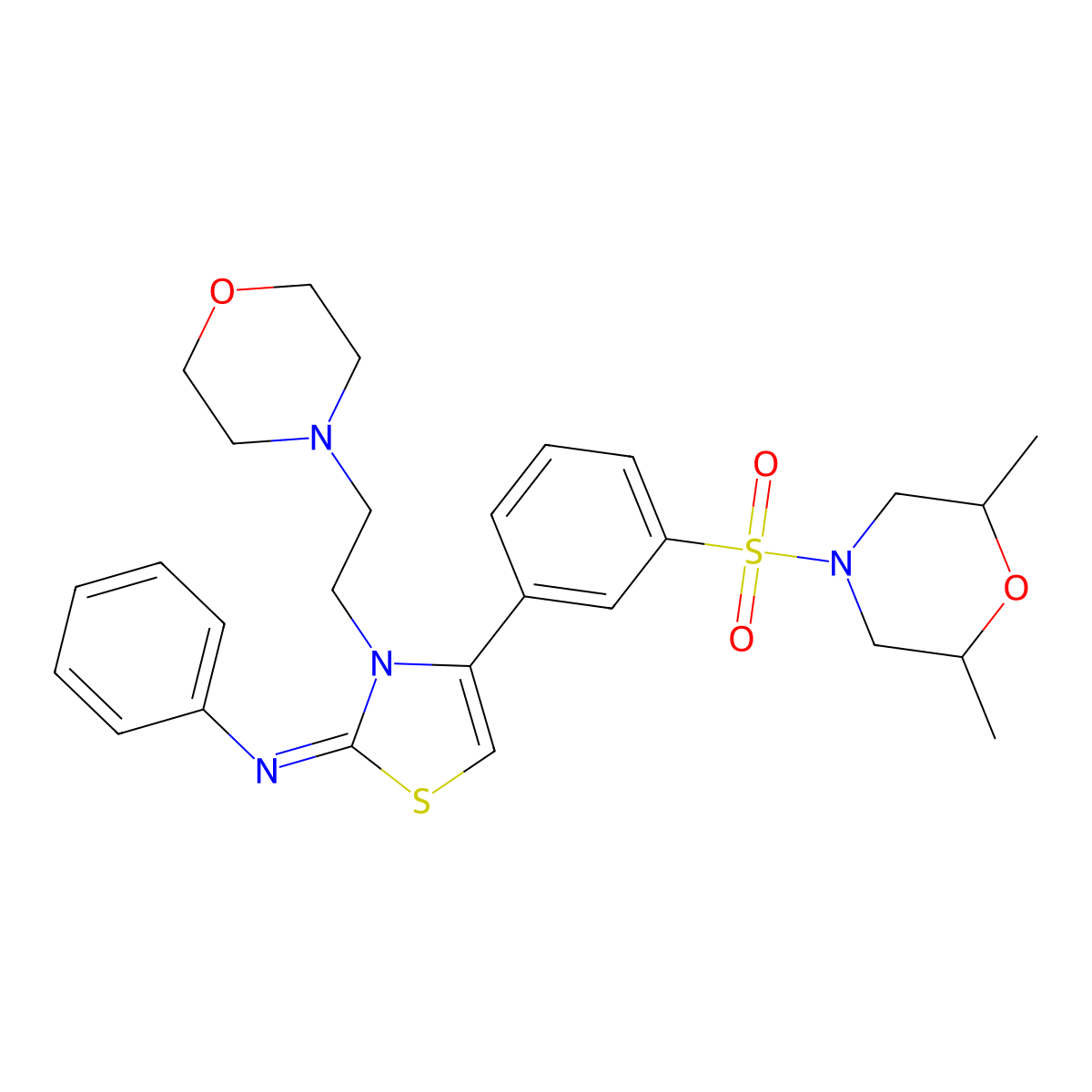 N-[(2Z)-4-{3-[(2,6-dimethylmorpholin-4-yl)sulfonyl]phenyl}-3-[2-(morpholin-4-yl)ethyl]-1,3-thiazol-2(3H)-ylidene]aniline molecular structure, CAS 847338-88-9