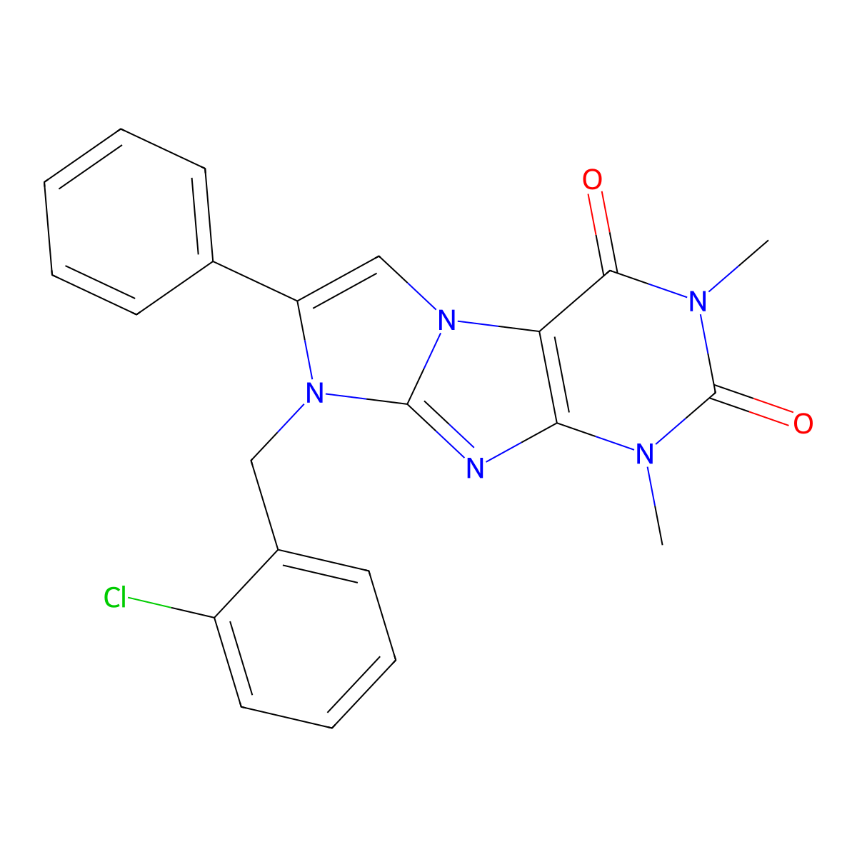 8-(2-chlorobenzyl)-1,3-dimethyl-7-phenyl-1H-imidazo[2,1-f]purine-2,4(3H,8H)-dione molecular structure, CAS 847339-02-0