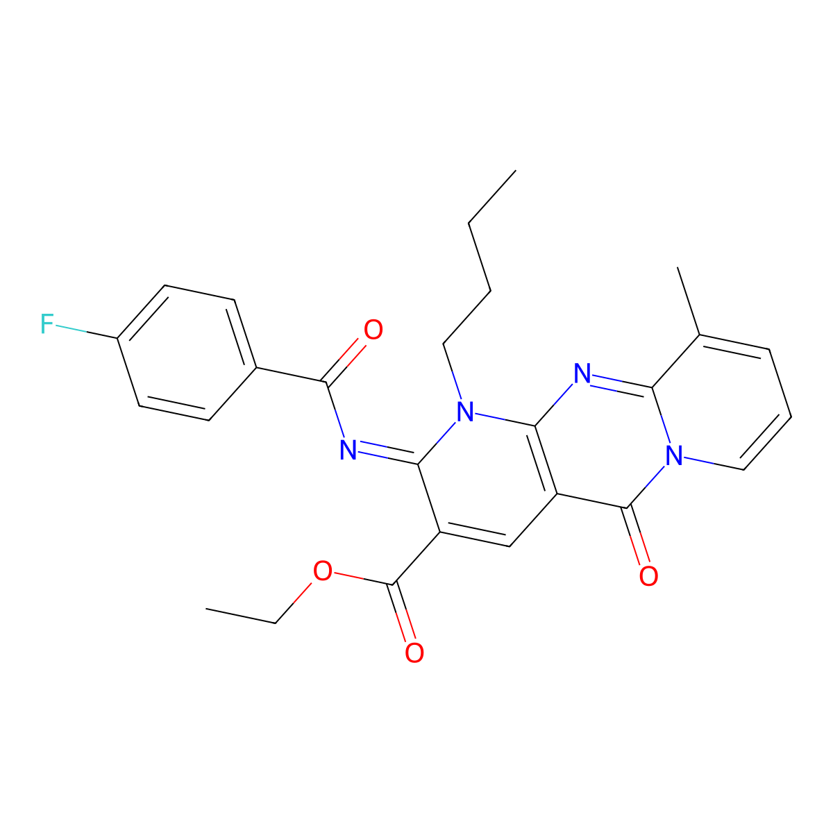 ethyl 1-butyl-2-[(4-fluorobenzoyl)imino]-10-methyl-5-oxo-1,5-dihydro-2H-dipyrido[1,2-a:2,3-d]pyrimidine-3-carboxylate molecular structure, CAS 847339-13-3