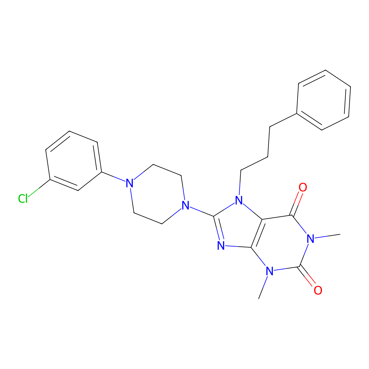 8-[4-(3-Chlorophenyl)piperazin-1-yl]-1,3-dimethyl-7-(3-phenylpropyl)purine-2,6-dione molecular structure, CAS 847339-32-6