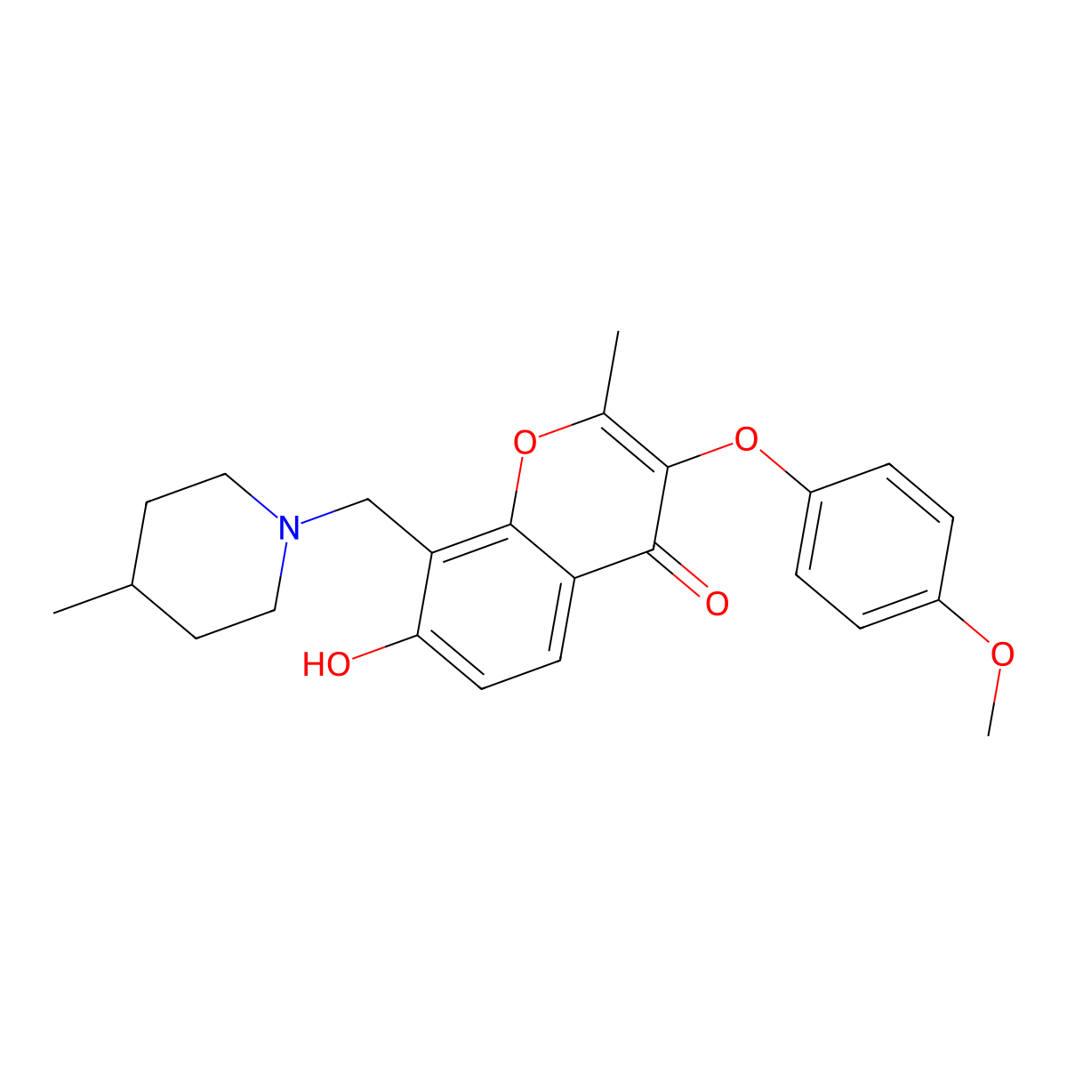 7-hydroxy-3-(4-methoxyphenoxy)-2-methyl-8-[(4-methylpiperidin-1-yl)methyl]-4H-chromen-4-one molecular structure, CAS 847339-97-3
