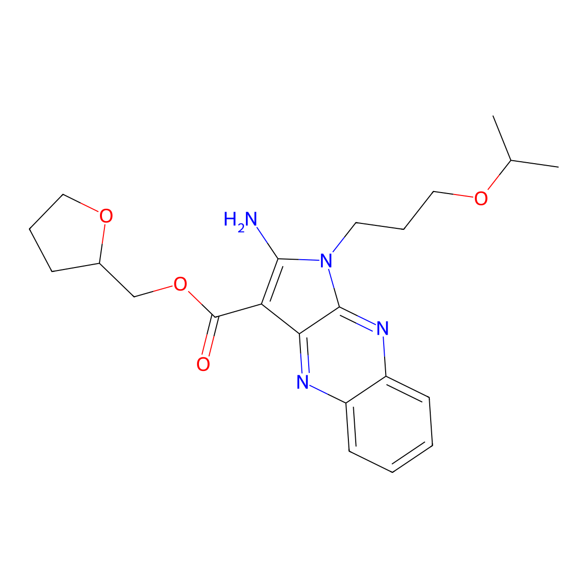 (tetrahydrofuran-2-yl)methyl 2-amino-1-(3-isopropoxypropyl)-1H-pyrrolo[2,3-b]quinoxaline-3-carboxylate molecular structure, CAS 847340-28-7