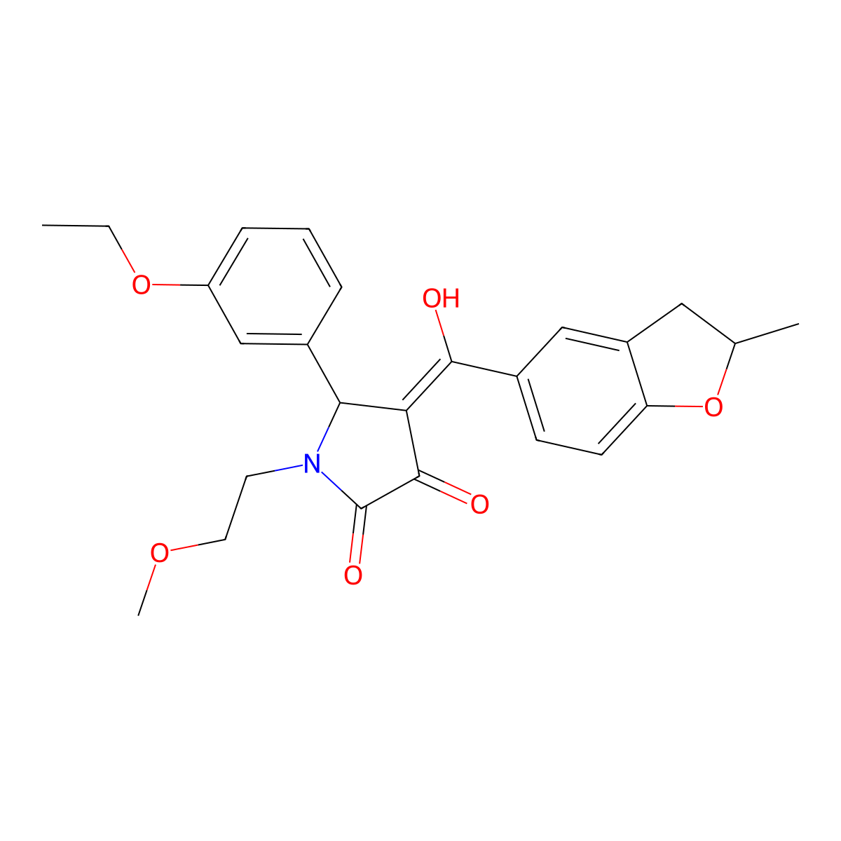5-(3-ethoxyphenyl)-3-hydroxy-1-(2-methoxyethyl)-4-(2-methyl-2,3-dihydro-1-benzofuran-5-carbonyl)-2,5-dihydro-1H-pyrrol-2-one molecular structure, CAS 847340-32-3