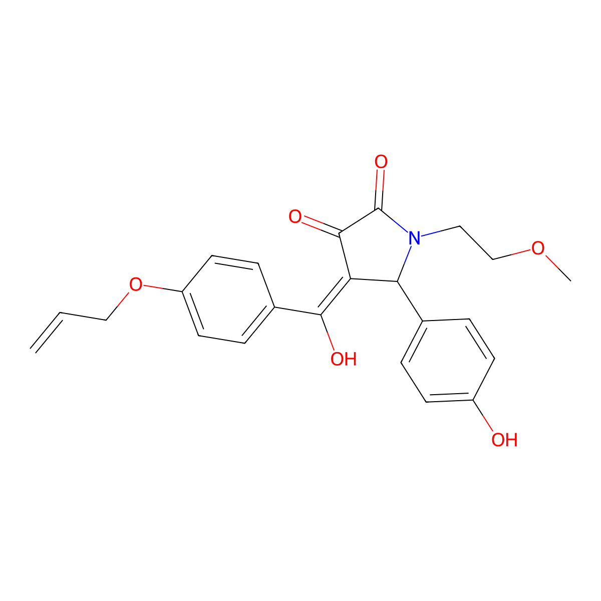 3-hydroxy-5-(4-hydroxyphenyl)-1-(2-methoxyethyl)-4-[4-(prop-2-en-1-yloxy)benzoyl]-2,5-dihydro-1H-pyrrol-2-one molecular structure, CAS 847340-37-8