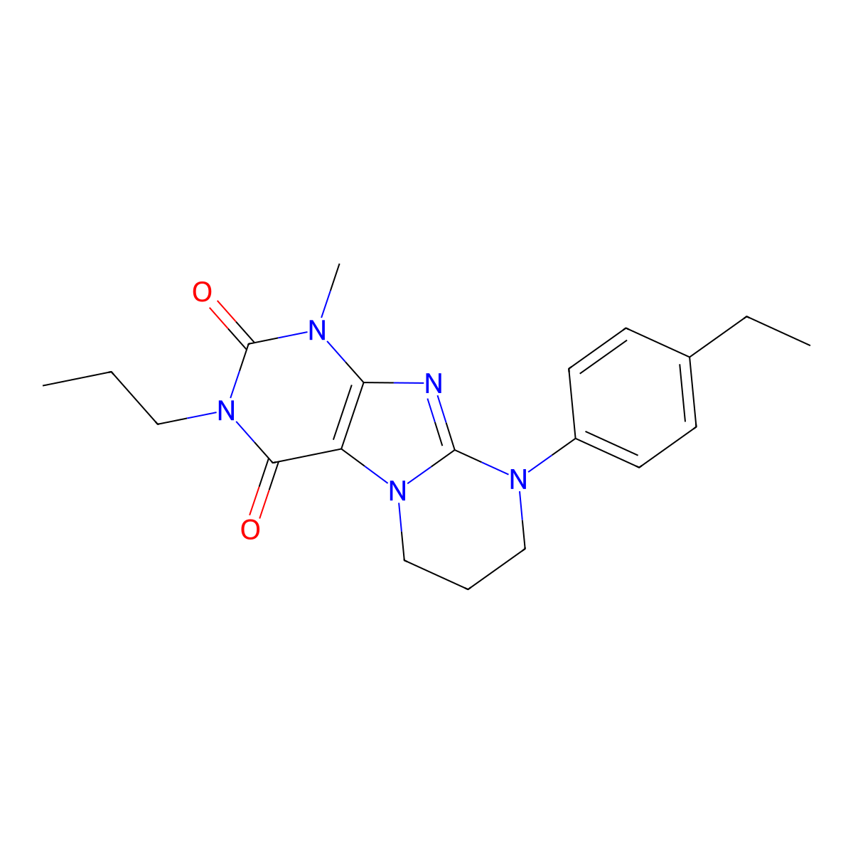 9-(4-ethylphenyl)-1-methyl-3-propyl-6,7,8,9-tetrahydropyrimido[2,1-f]purine-2,4(1H,3H)-dione molecular structure, CAS 847340-41-4
