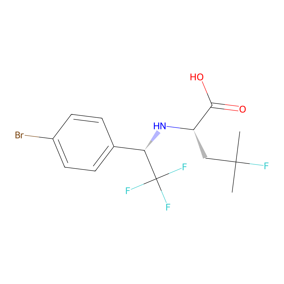 (S)-2-((S)-1-(4-bromophenyl)-2,2,2-trifluoroethylamino)-4-fluoro-4-methylpentanoic acid molecular structure, CAS 847358-98-9