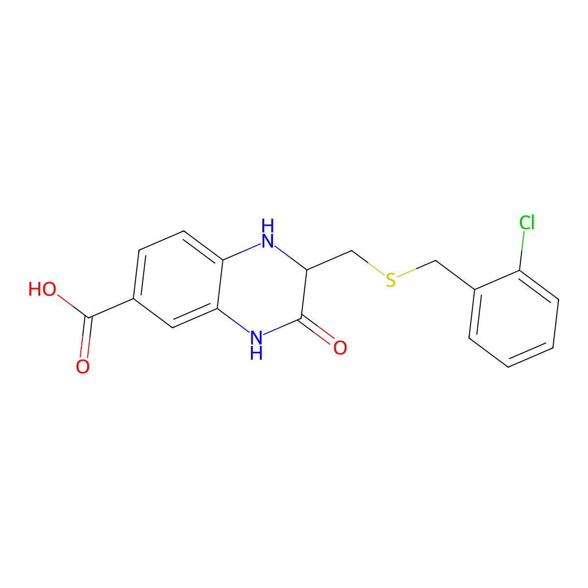2-[(2-chlorophenyl)methylsulfanylmethyl]-3-oxo-2,4-dihydro-1H-quinoxaline-6-carboxylic acid molecular structure, CAS 847362-46-3