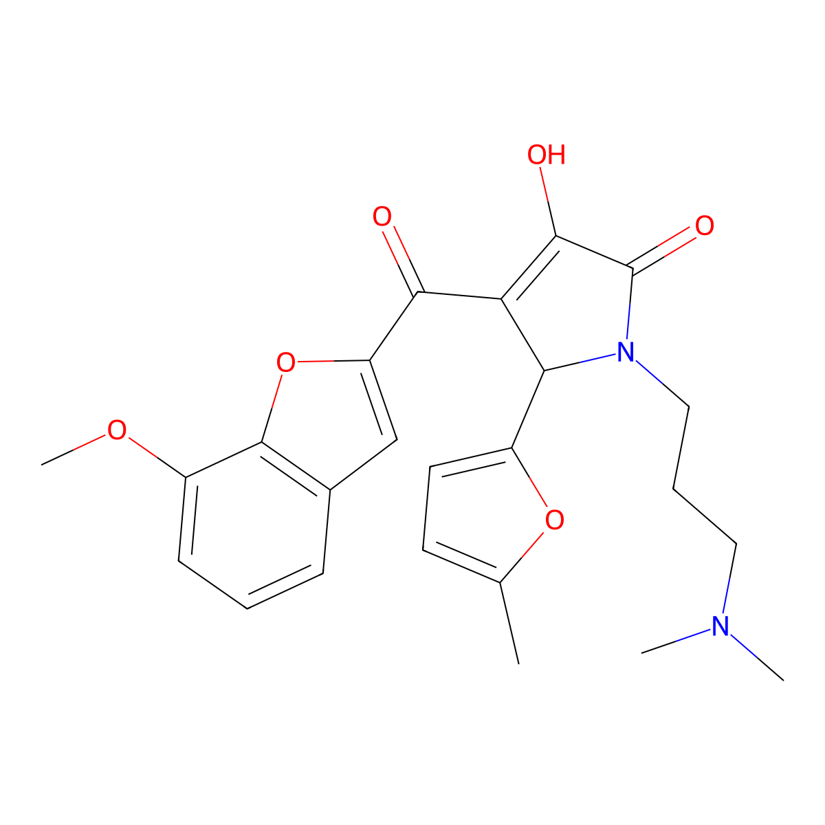 1-(3-(dimethylamino)propyl)-3-hydroxy-4-(7-methoxybenzofuran-2-carbonyl)-5-(5-methylfuran-2-yl)-1H-pyrrol-2(5H)-one molecular structure, CAS 847364-29-8