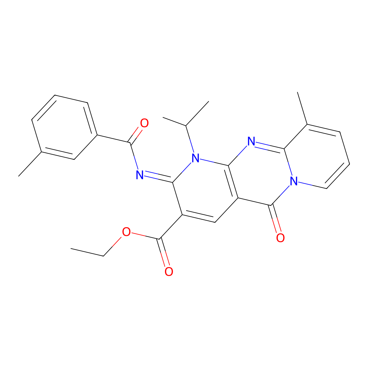 ethyl 1-isopropyl-10-methyl-2-[(3-methylbenzoyl)imino]-5-oxo-1,5-dihydro-2H-dipyrido[1,2-a:2,3-d]pyrimidine-3-carboxylate molecular structure, CAS 847364-53-8