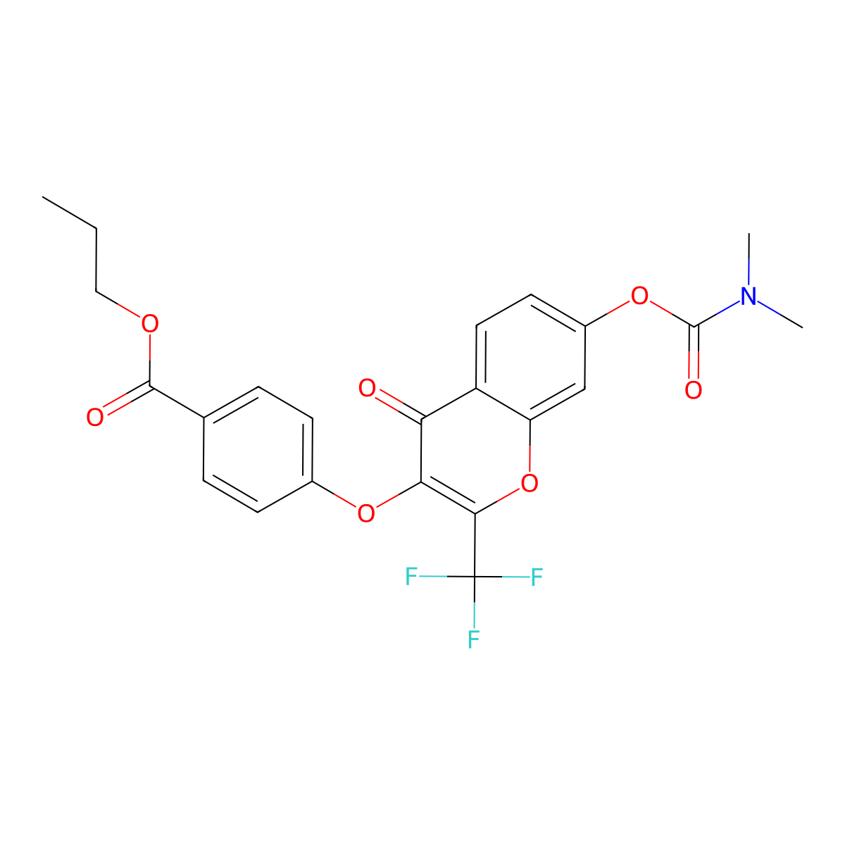 propyl 4-({7-[(dimethylcarbamoyl)oxy]-4-oxo-2-(trifluoromethyl)-4H-chromen-3-yl}oxy)benzoate molecular structure, CAS 847364-69-6