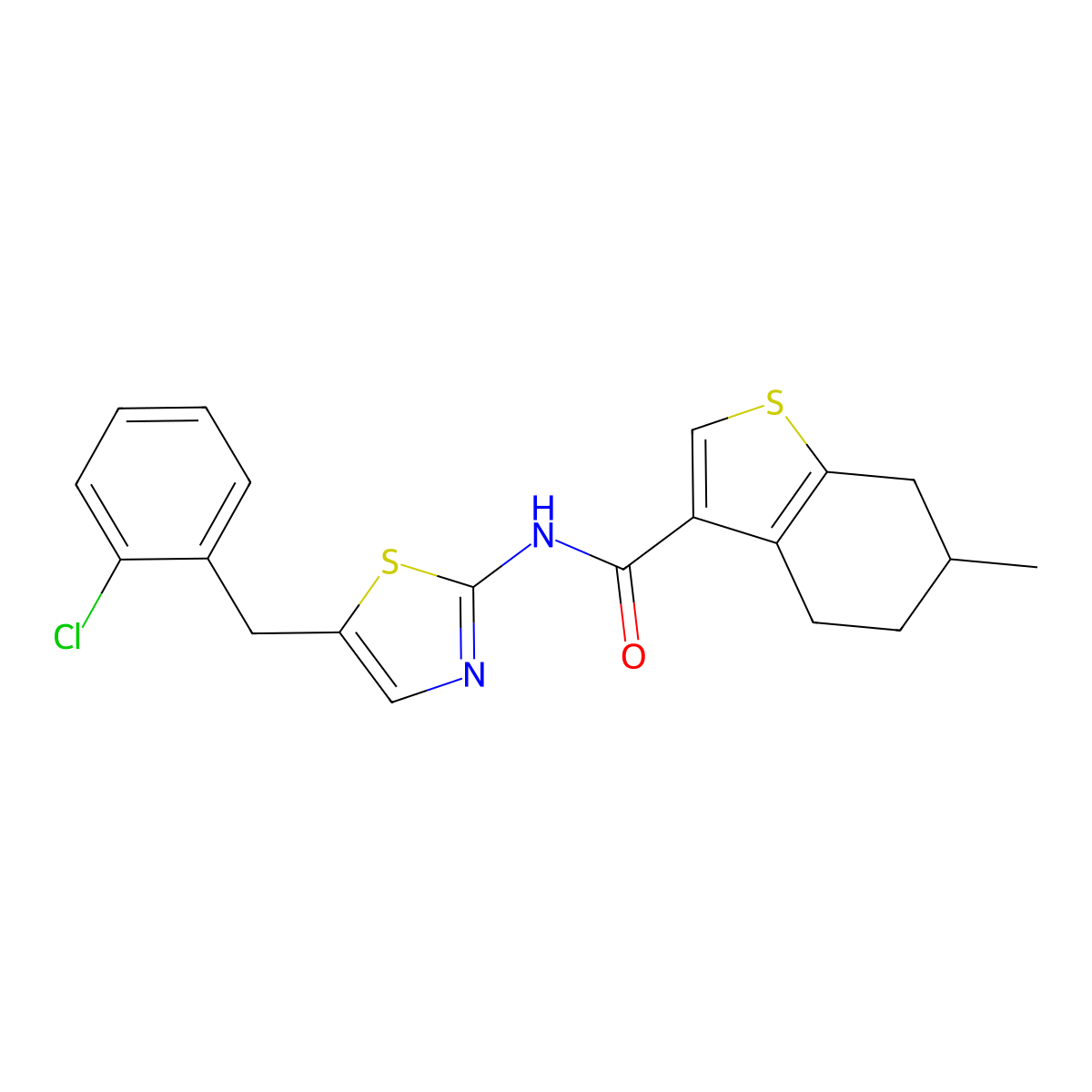 N-[5-(2-chlorobenzyl)-1,3-thiazol-2-yl]-6-methyl-4,5,6,7-tetrahydro-1-benzothiophene-3-carboxamide molecular structure, CAS 847364-98-1