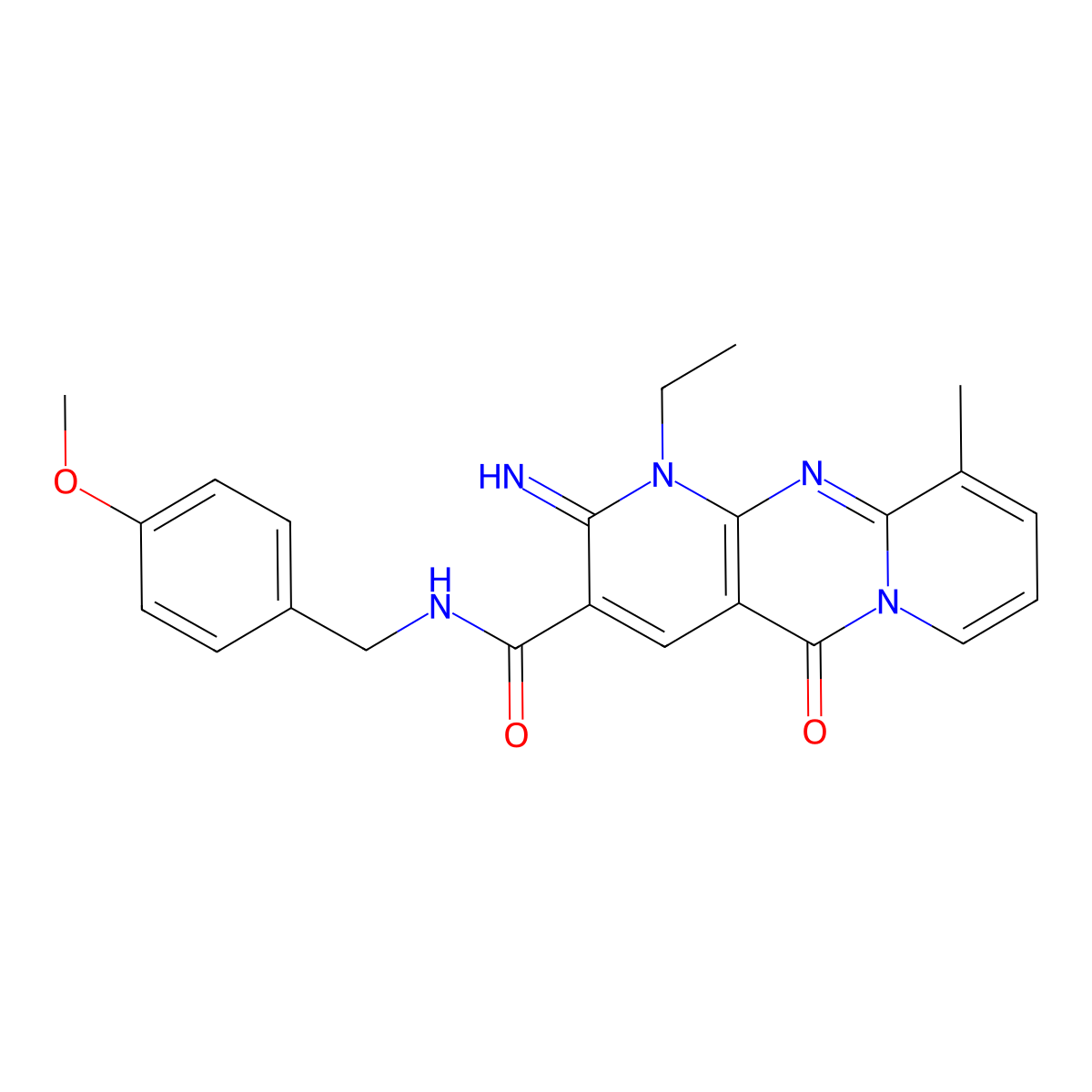 1-ethyl-2-imino-N-(4-methoxybenzyl)-10-methyl-5-oxo-1,5-dihydro-2H-dipyrido[1,2-a:2,3-d]pyrimidine-3-carboxamide molecular structure, CAS 847365-44-0