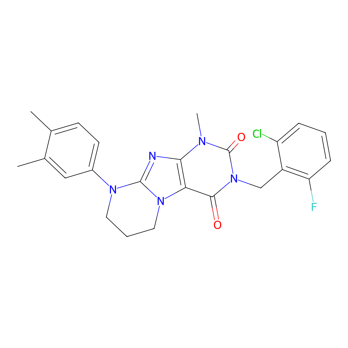 3-[(2-chloro-6-fluorophenyl)methyl]-9-(3,4-dimethylphenyl)-1-methyl-7,8-dihydro-6H-purino[7,8-a]pyrimidine-2,4-dione molecular structure, CAS 847365-51-9