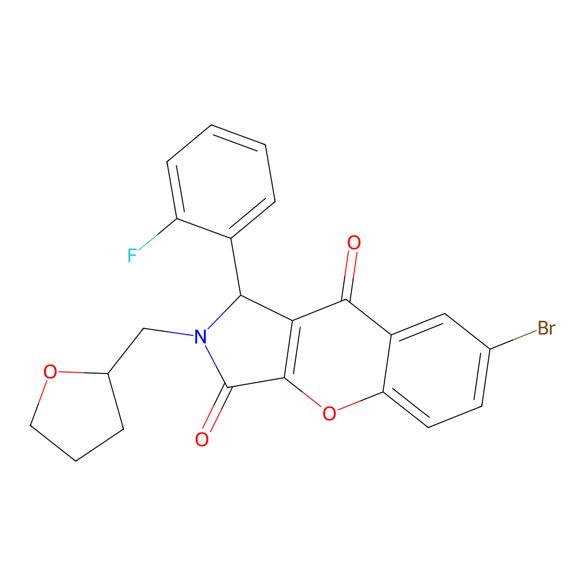 7-Bromo-1-(2-fluorophenyl)-2-(tetrahydro-2-furanylmethyl)-1,2-dihydrochromeno[2,3-c]pyrrole-3,9-dione molecular structure, CAS 847365-65-5