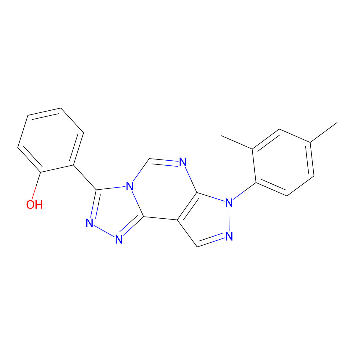 2-[3-(2,4-Dimethylphenyl)-6-hydropyrazolo[5,4-d]1,2,4-triazolo[4,5-e]pyrimidin-7-yl]phenol molecular structure, CAS 847365-68-8