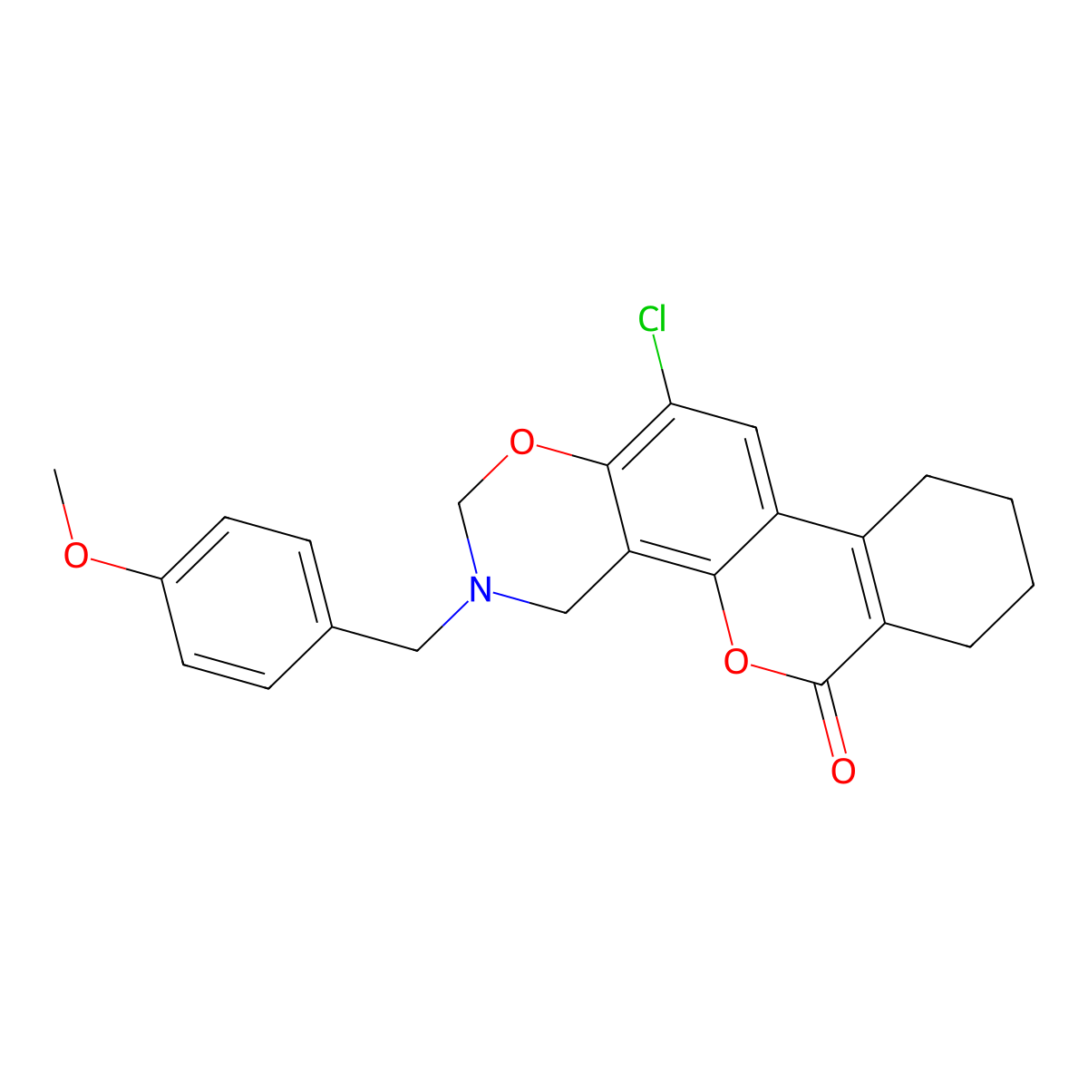 12-chloro-3-(4-methoxybenzyl)-3,4,7,8,9,10-hexahydro-2H,6H-benzo[3,4]chromeno[8,7-e][1,3]oxazin-6-one molecular structure, CAS 847366-17-0