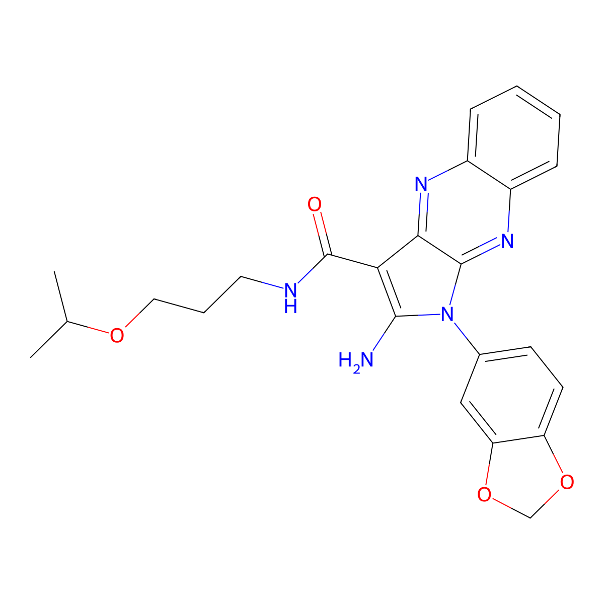 2-amino-1-(benzo[d][1,3]dioxol-5-yl)-N-(3-isopropoxypropyl)-1H-pyrrolo[2,3-b]quinoxaline-3-carboxamide molecular structure, CAS 847366-36-3