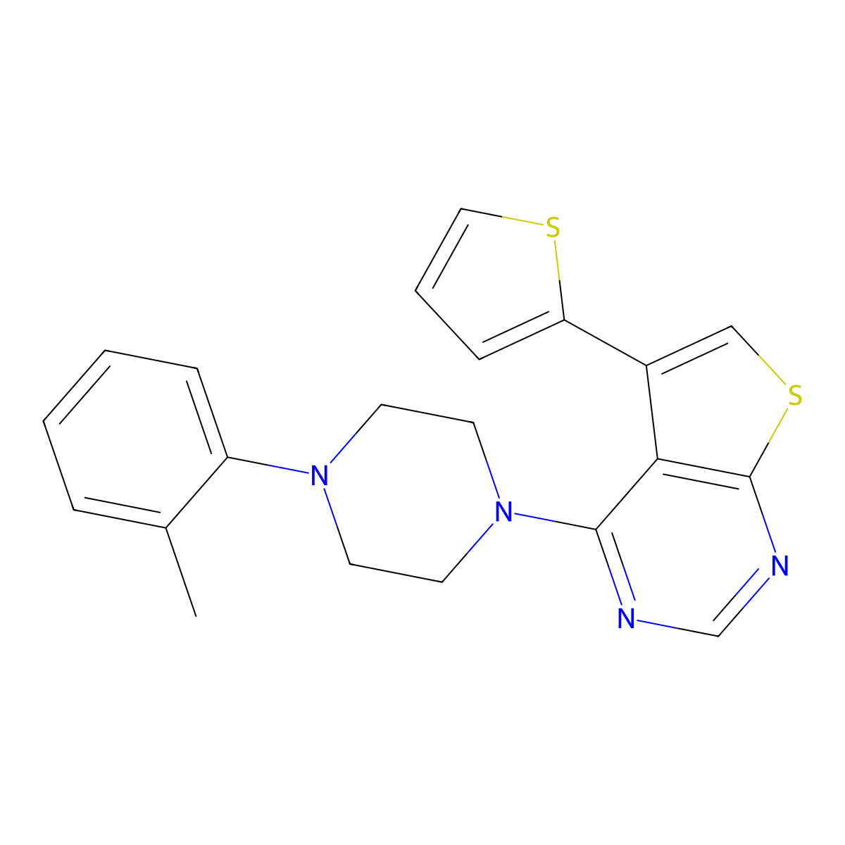 5-(Thiophen-2-yl)-4-(4-(o-tolyl)piperazin-1-yl)thieno[2,3-d]pyrimidine molecular structure, CAS 847366-46-5