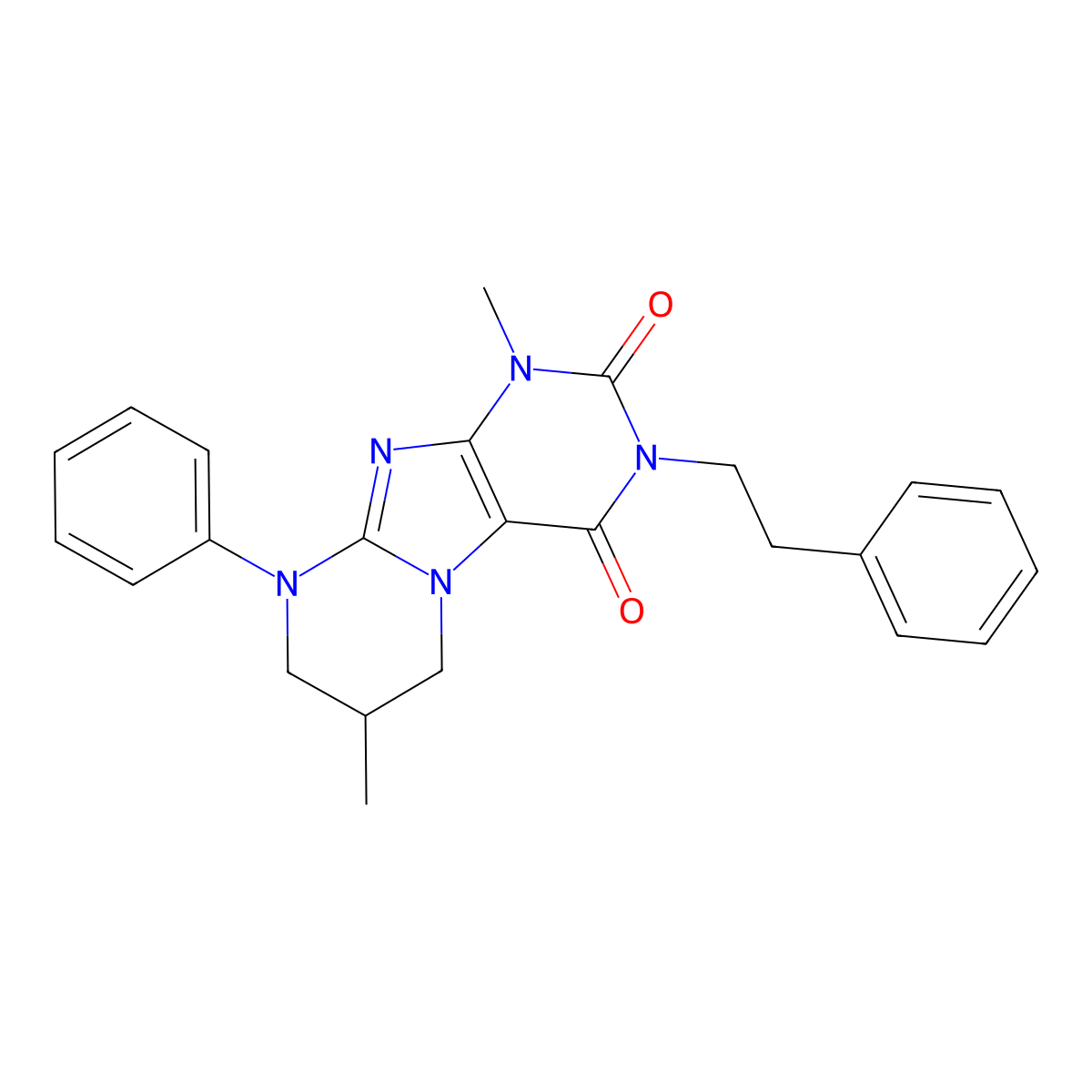 1,7-dimethyl-3-phenethyl-9-phenyl-6,7,8,9-tetrahydropyrimido[2,1-f]purine-2,4(1H,3H)-dione molecular structure, CAS 847366-63-6