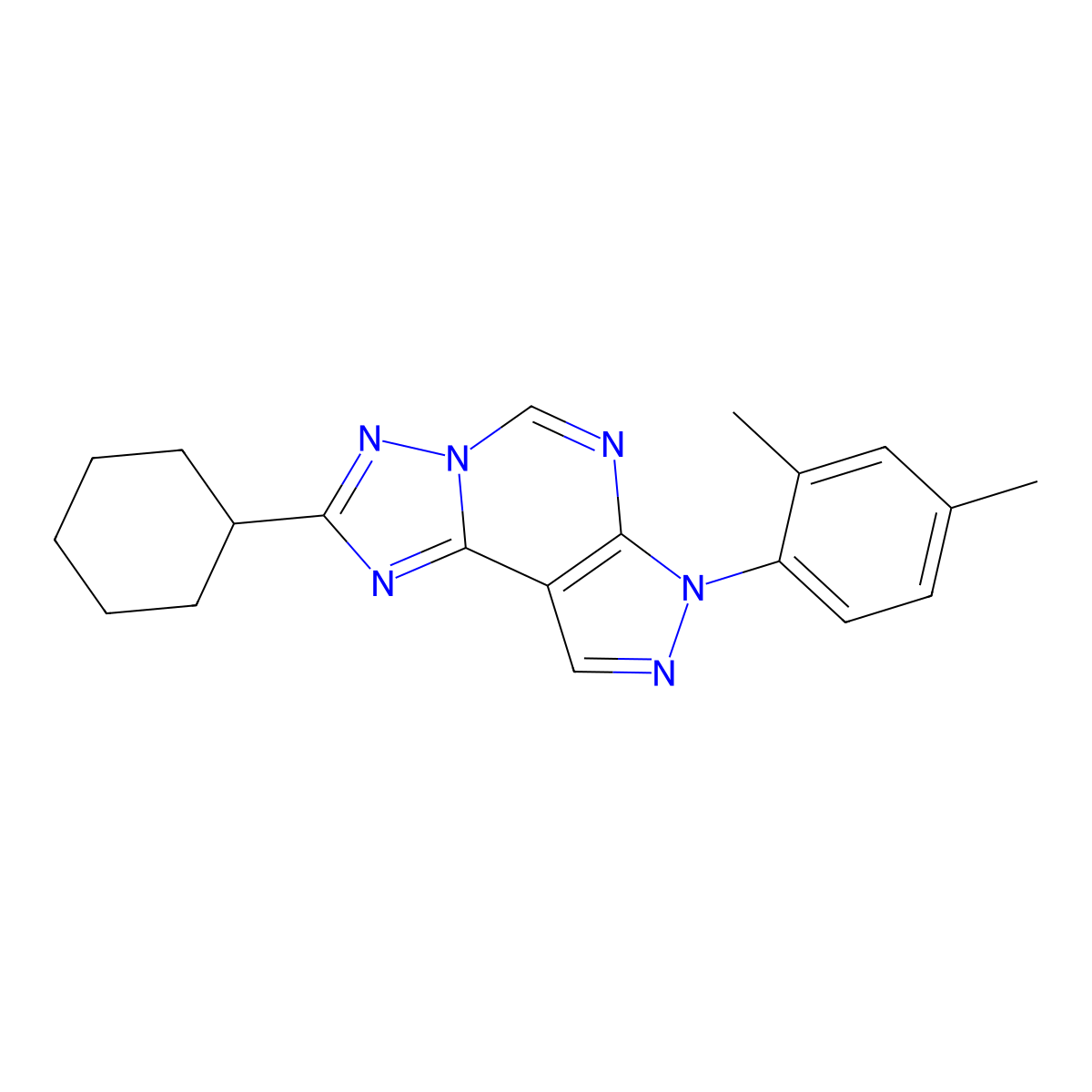 2-cyclohexyl-7-(2,4-dimethylphenyl)-7H-pyrazolo[4,3-e][1,2,4]triazolo[1,5-c]pyrimidine molecular structure, CAS 847366-69-2