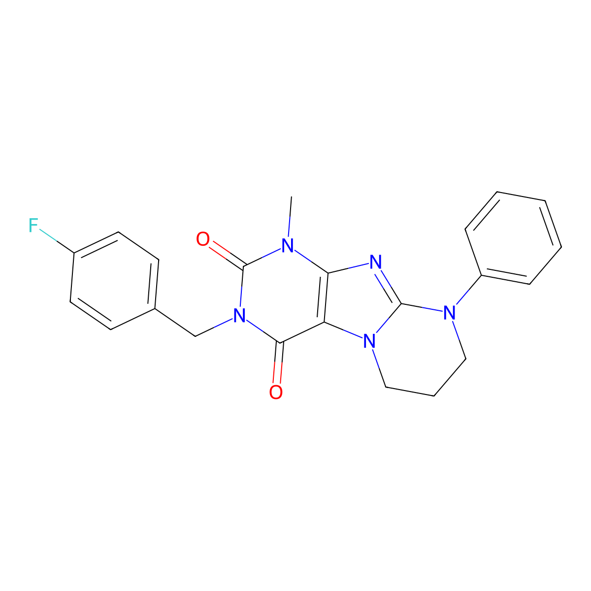 3-[(4-fluorophenyl)methyl]-1-methyl-9-phenyl-1H,2H,3H,4H,6H,7H,8H,9H-pyrimido[1,2-g]purine-2,4-dione molecular structure, CAS 847367-04-8